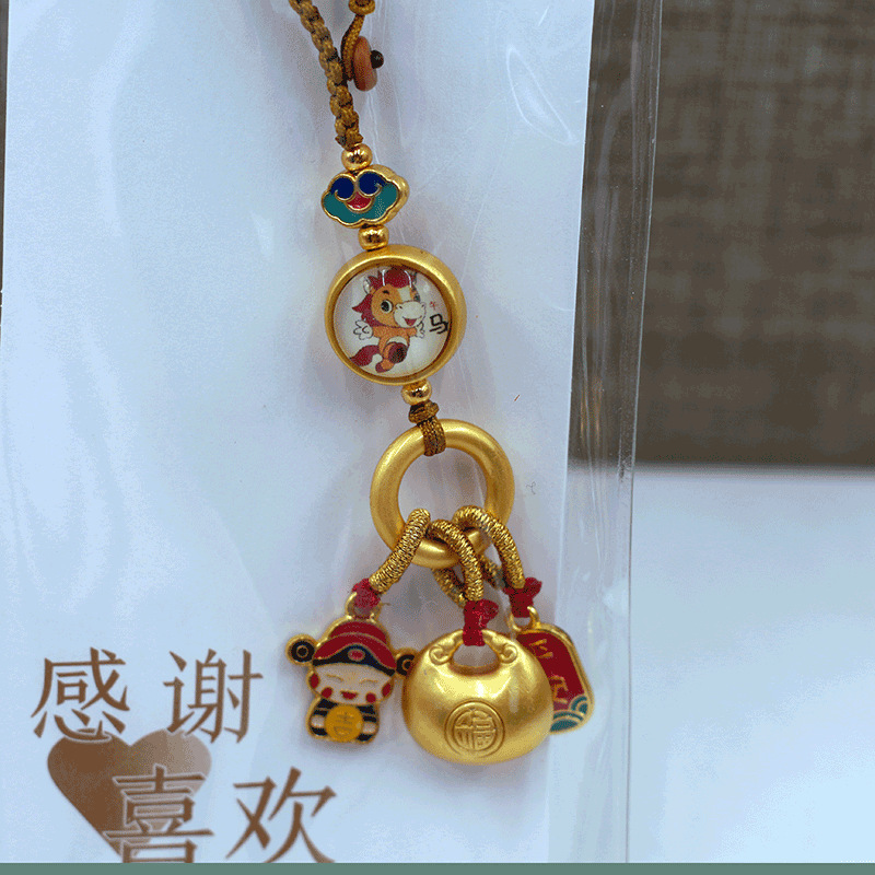 新款国潮古法金双面十二生肖钥匙扣 平安锁小挂件包包装饰品批发|undefined