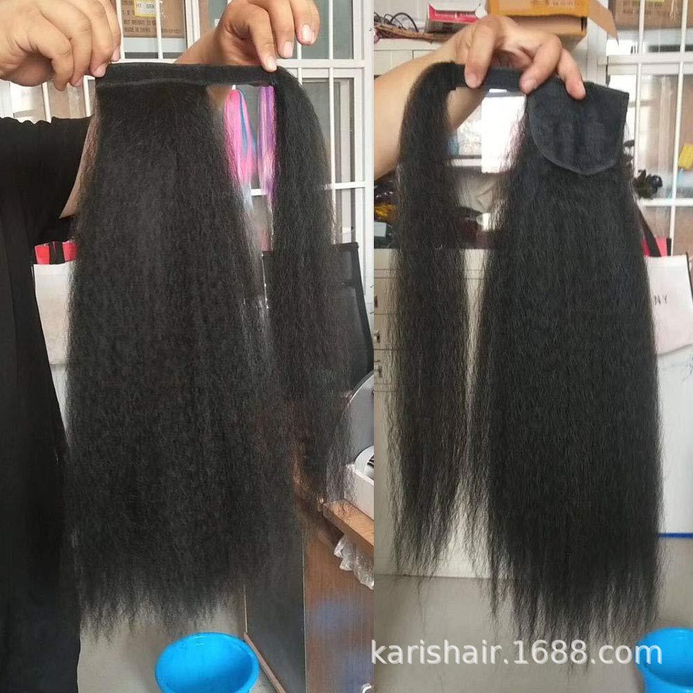 Pelo recto rizado de la cola de caballo Cabello humano real Velcro Peluca de cola de caballo Cabello humano