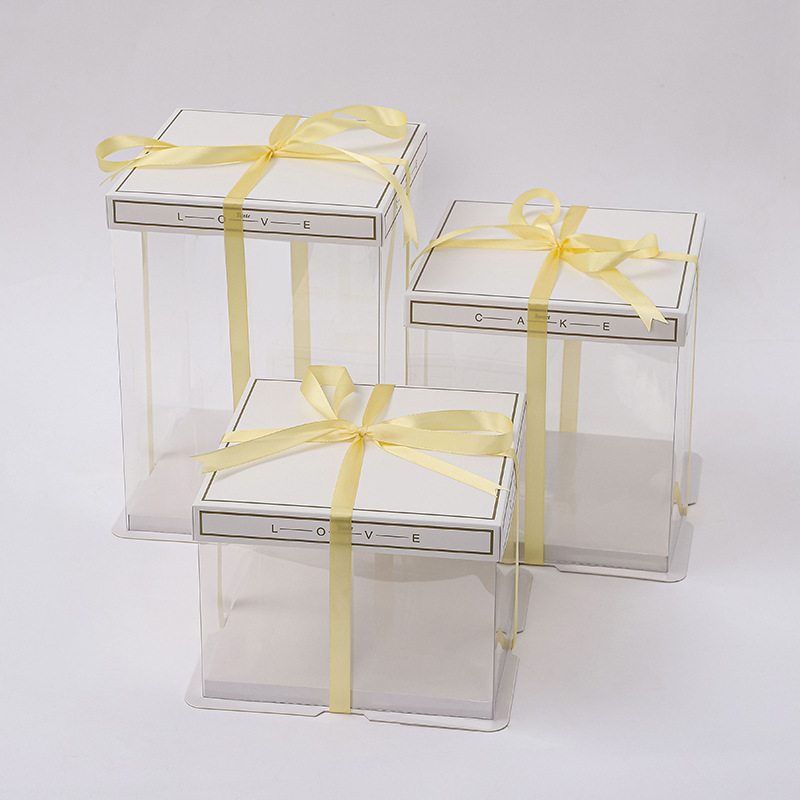 Caja de pastel de cumpleaños transparente caja de embalaje 4 4 pulgadas 6 8 8 10 10 12 solo doble capa en línea rojo embalaje de regalo de vacaciones