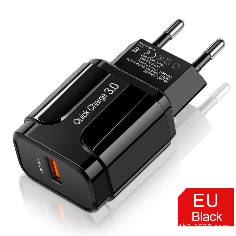 Estuche europeo y americano de carga rápida QC3.0 puerto único 5V/3A cabezal de carga carga rápida carga flash cargador de teléfono inteligente