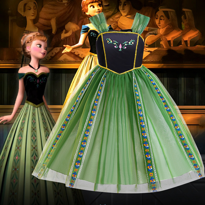 Cross-Border Frozen Anna Princess Cos Girls Dress Mesh Skirt Princess Dress Performance Stage Costume Nn85 Cross-Border Frozen Anna Princess Cos Girls Dress Mesh Skirt Princess Dress Performance Stage Costume Nn85