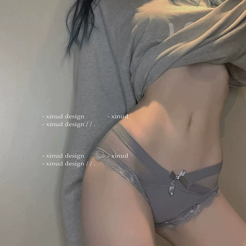 Женские кружевные хлопковые трусы, японские тонкие sexy трусики с бантом, дышащие, размеры S–XL