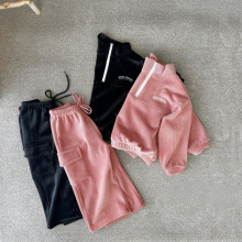 儿童灯芯绒套装2025秋冬新款男女童时尚百搭立领衫长裤韩版两件套