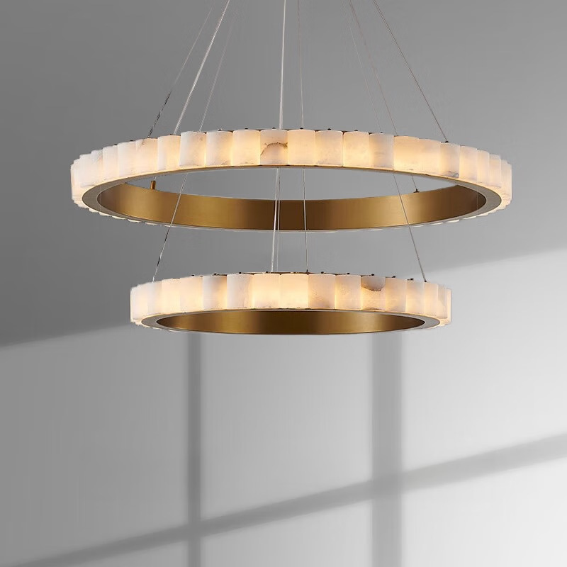 New Chinese Style Living Room Marble Chandelier Italian Light Luxury Villa Restaurant Creative Designer Spanish Round Chandelier