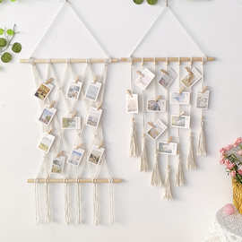 亚马逊手工编织挂毯流苏照片墙发饰收纳夹北欧波西米亚风装饰壁挂