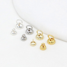 保色18K真金带穿线孔吊帽纽扣珍珠帽收尾扣头diy手链项链连接B69