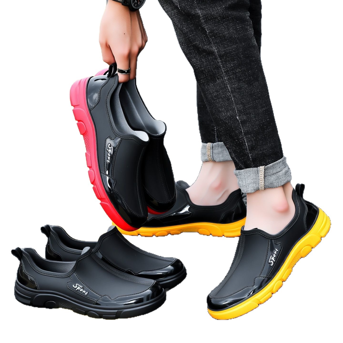 Resistente al desgaste de moda para hombres impermeables, zapatos de cocina, zapatos de trabajo, zapatos de lluvia, zapatos de algodón image 6