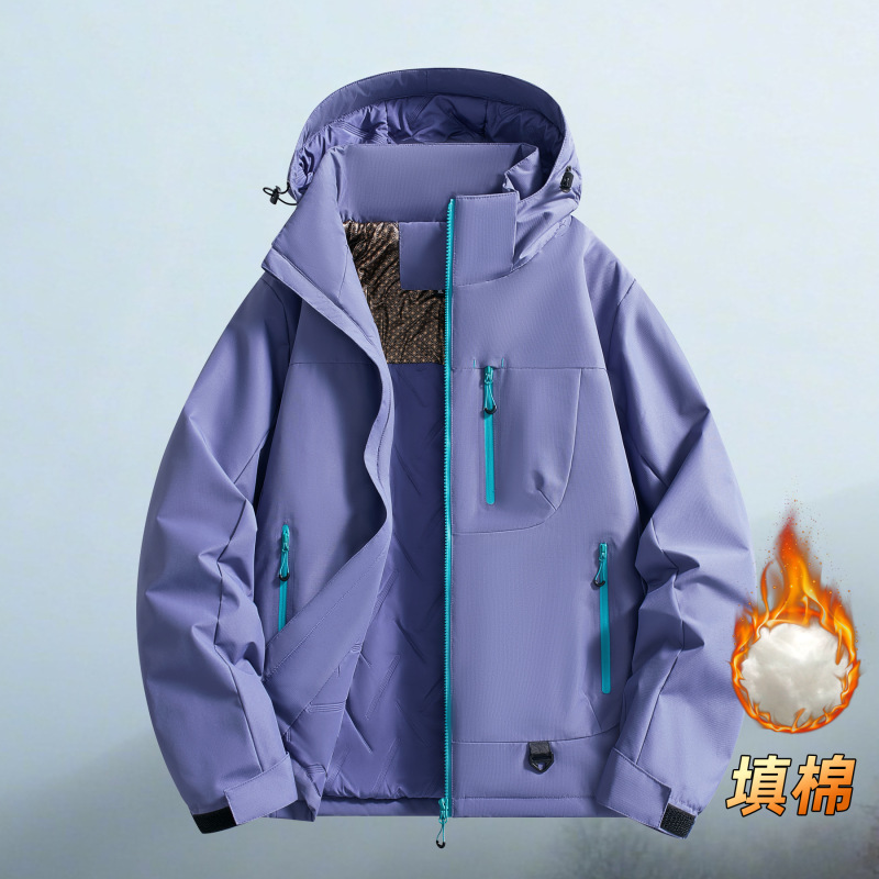 秋冬运动棉衣男户外女棉服加厚保暖防风加绒外套大码休闲连帽夹克|undefined