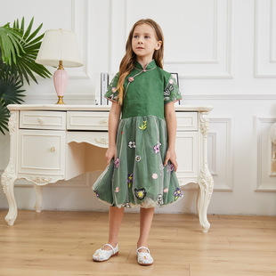 Platinum silk Xueli girl cheongsam Children's National style children's dress Chinese style princess dress girl dress dress