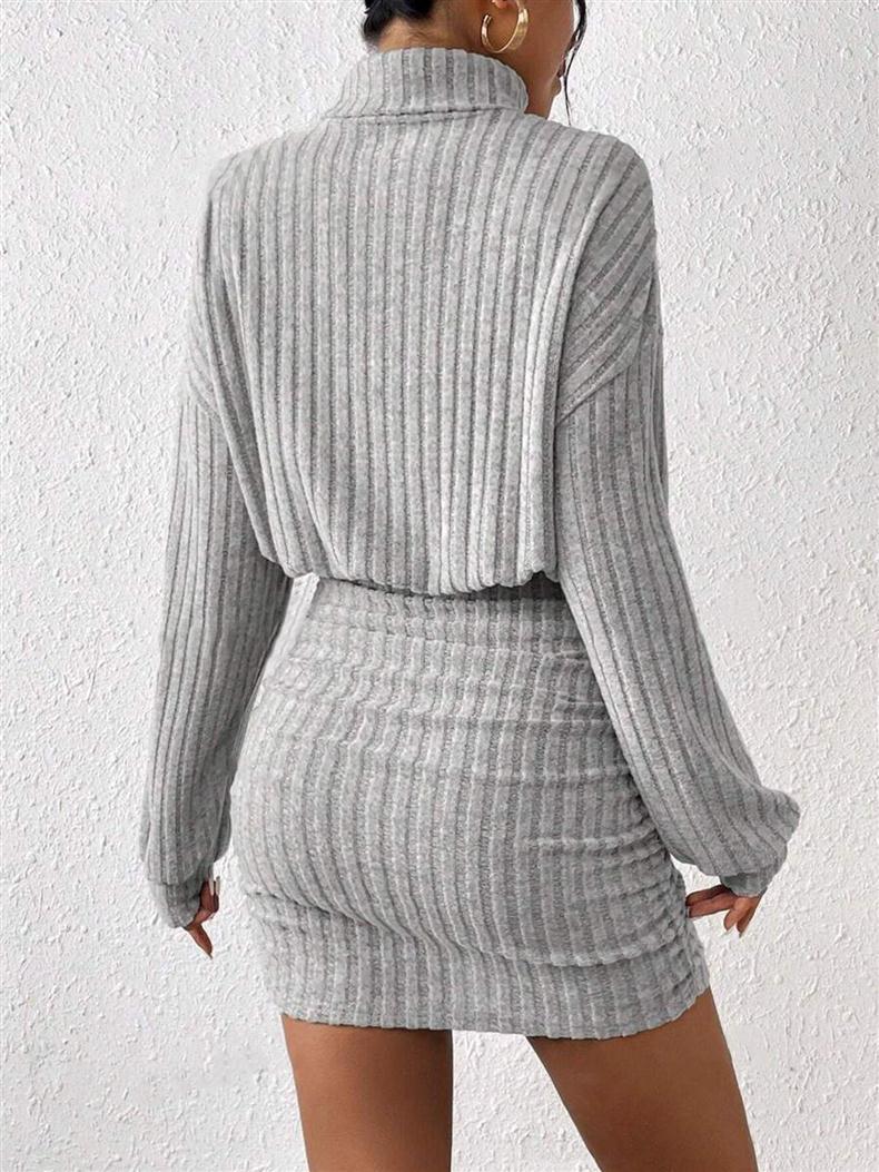 GraceChic Cross-Border European And American 2025 Autumn Winter New Bodycon Long Sleeve High Neck Ribbed Knitted Sexy Dress_voghion.com
