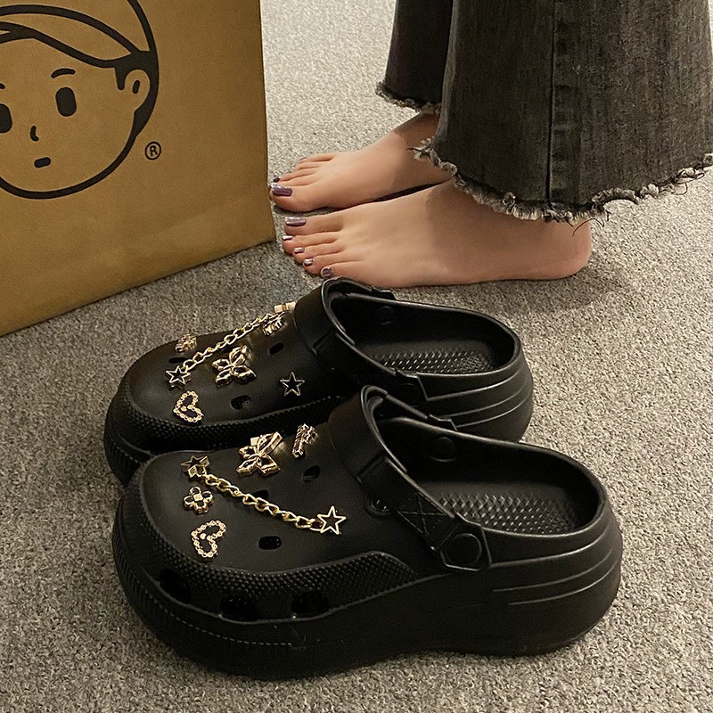 Non‑slip deodorized platform sandals, lightweight clogs with butterfly charms, sizes 36–41