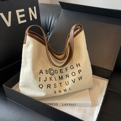 Women's Handmade Canvas Tote Bag 2024 Summer Art Student School Commute Crossbody Bag Korean Style Trendy Versatile Shoulder Bag
