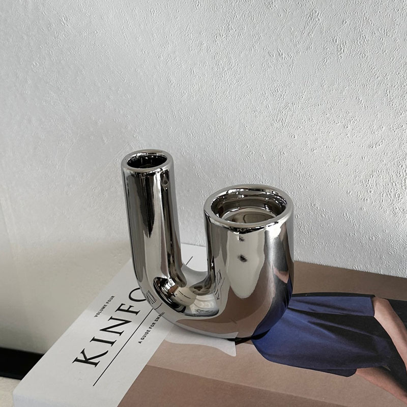 Candelero de cerámica de plata, decoración de ambiente, mesa de comedor, habitación modelo de casa de familia, decoración suave, decoración de cena a la luz de las velas al por mayor