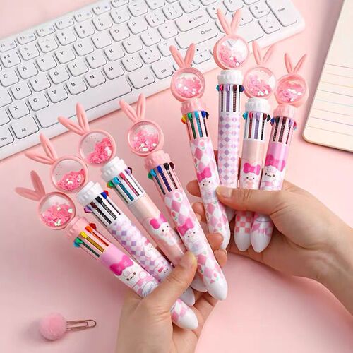 Cartoon bunny ears multi-color pen creative ten-in-one push-type multi-functional color oil pen student daily marker pen