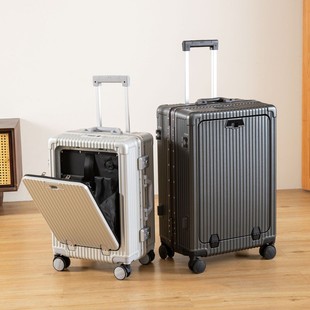 Customized Cross-Border Multifunctional Suitcase 2024 New Aluminum Frame Front Opening Boarding Case 20inch Suitcase Universal Wheels