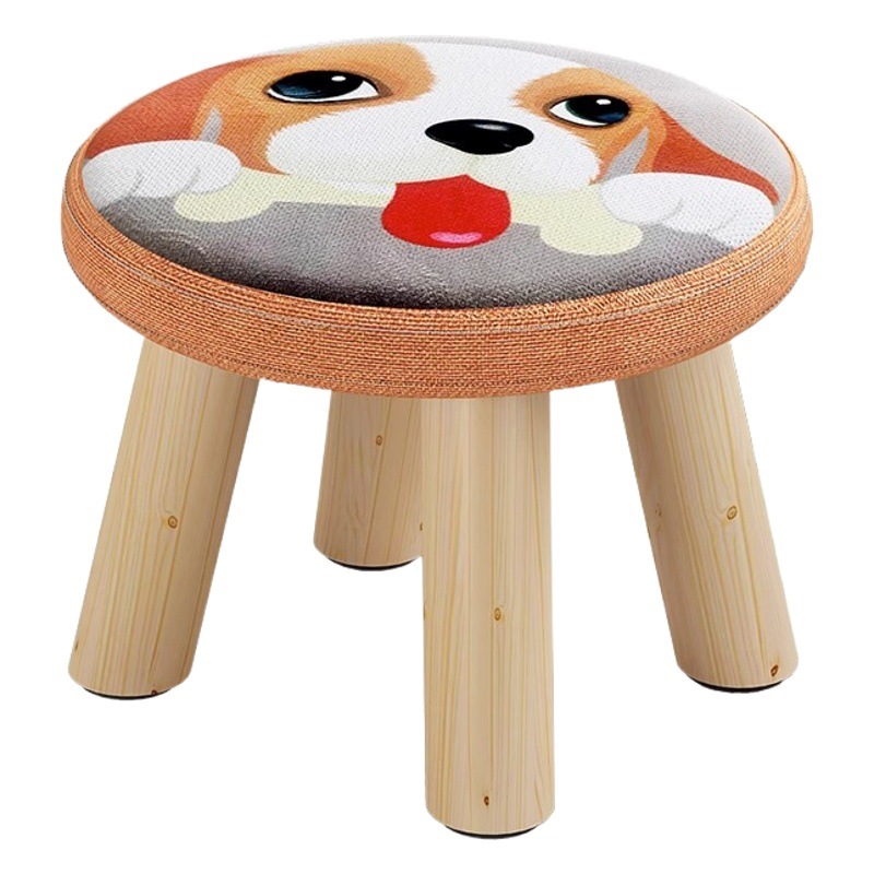 Pequeño taburete hogar de madera maciza pierna redonda taburete lindo tela de los niños del zodiaco taburete bajo seta taburete de dibujos animados creativo pequeño banco