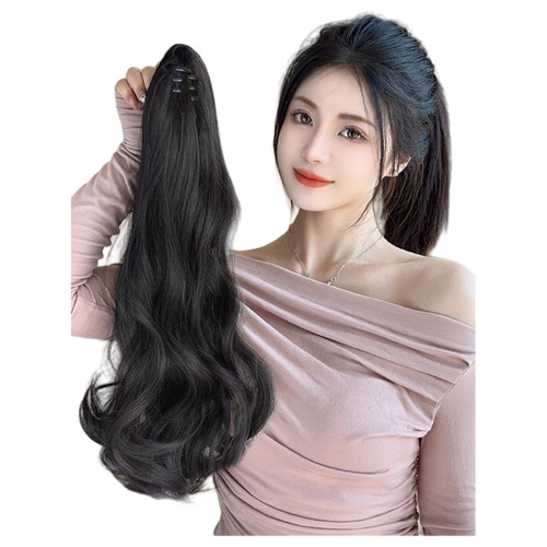 Hair extensions for women: Braided long curly hair with a high ponytail, natural-looking synthetic hair, low ponytail long hair braids