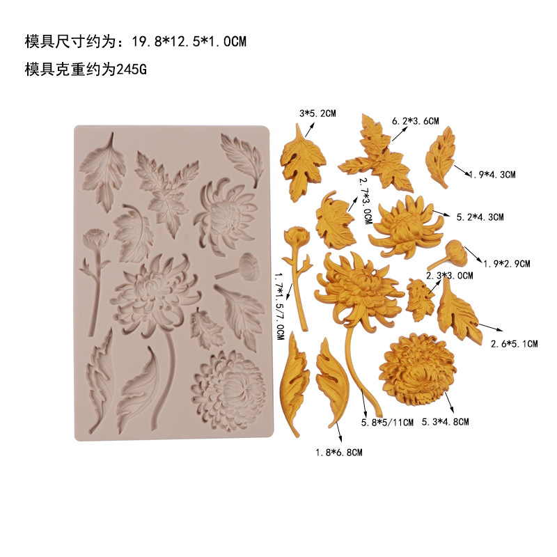 Nueva decoración de chocolate crisantemo flor fondant molde silicona DIY hoja tallo pastel epoxi