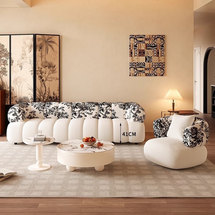 French Fabric Sofa Small Apartment Living Room Retro Sofa Cream Style B&B Clothing Store Sofa Rest Area Reception