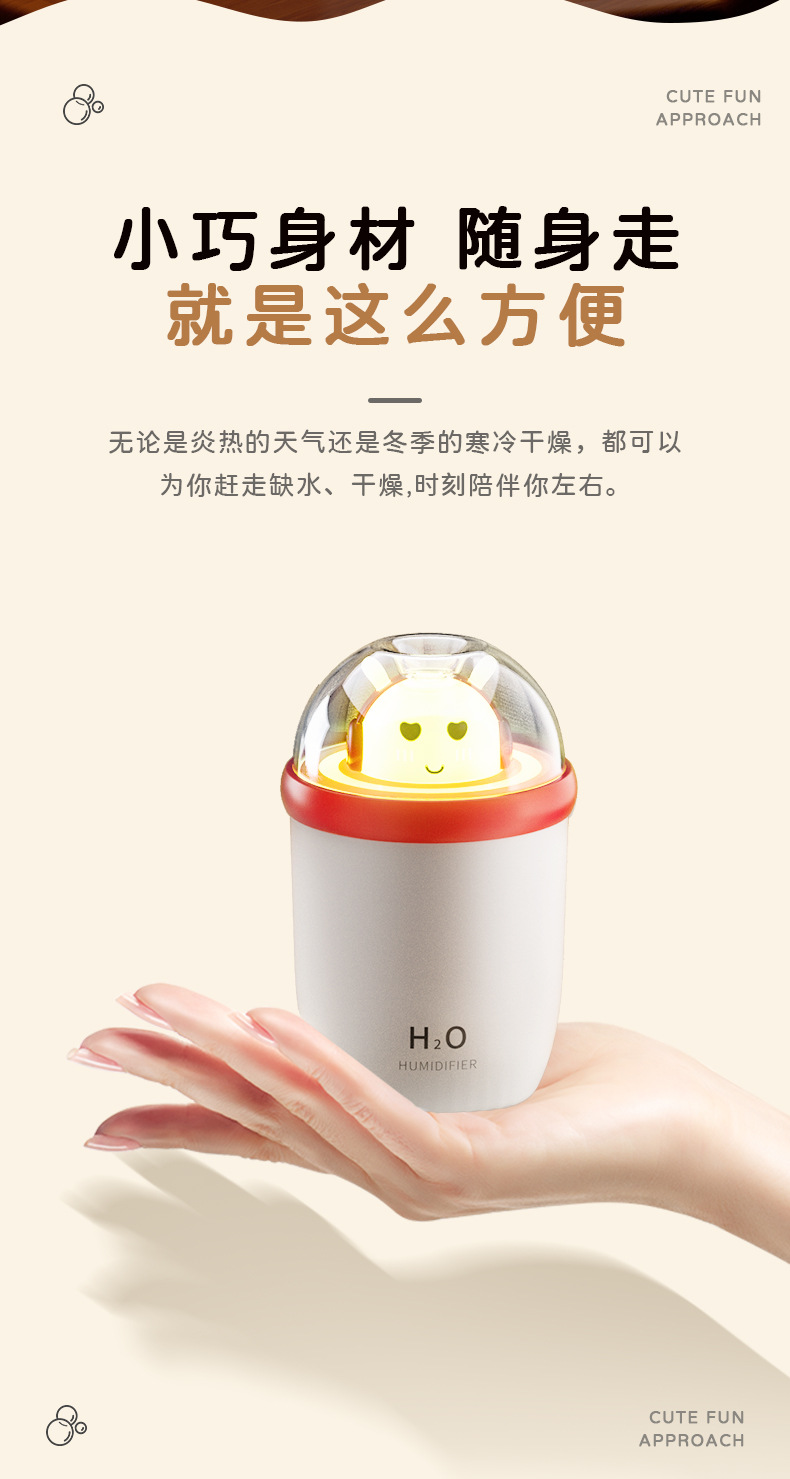 创意桌面加湿器家用静音卧室小型便携车载氛围灯香薰喷雾空气加湿详情7