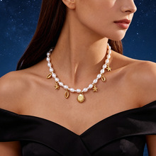 欧美跨境夏季沙滩海洋系列海星仿珍珠贝壳吊坠锁骨链冷淡风配饰