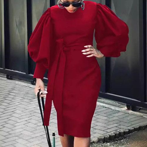European and American casual temperament commuting slim bag hip professional office OL long dress for women