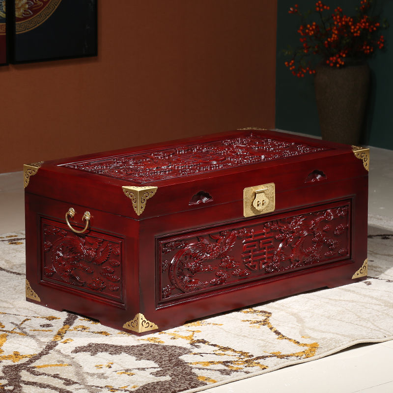 Wooden box Dragon Phoenix Marriage box Xiang Zhangmu case rectangle Lock Retro Rosewood case gules marry case