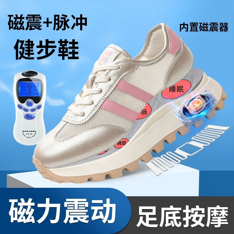 2024 Летняя магнитная вибрация многофункциональная массажная обувь повседневная кожа дикий папа обувь женская дышащая сетка спортивная обувь
