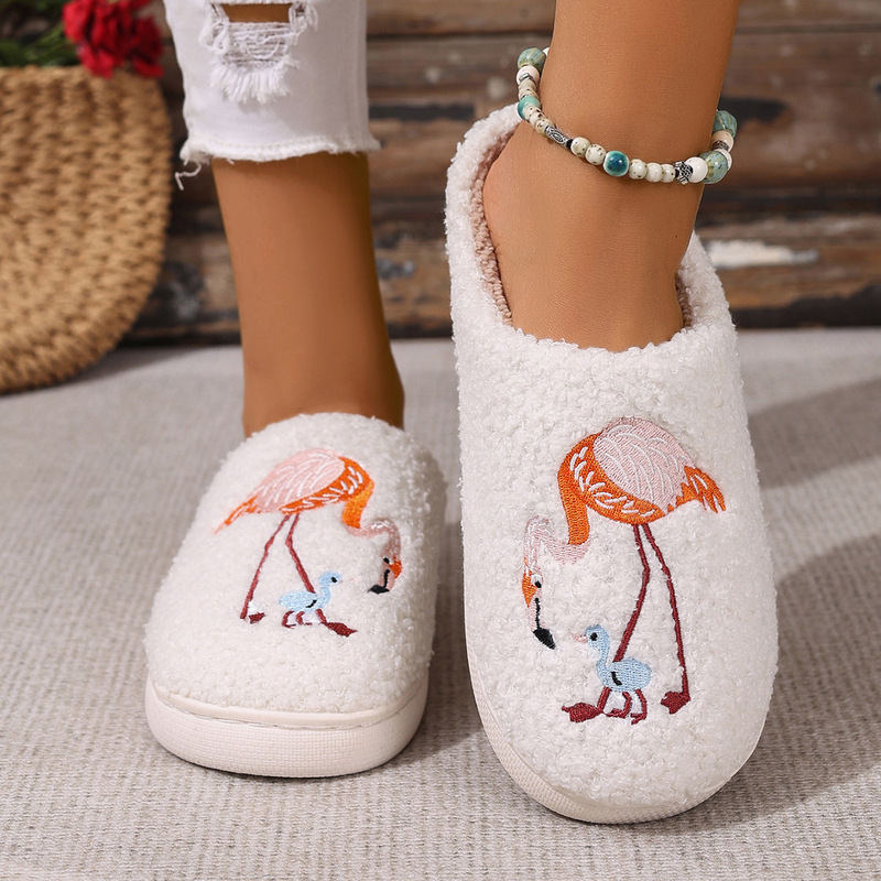 Cross-Border Linen Slippers Flamingo Home Men's Slippers Thick Plush Women's Indoor Non-Slip Non-Stinky Feet Leakage