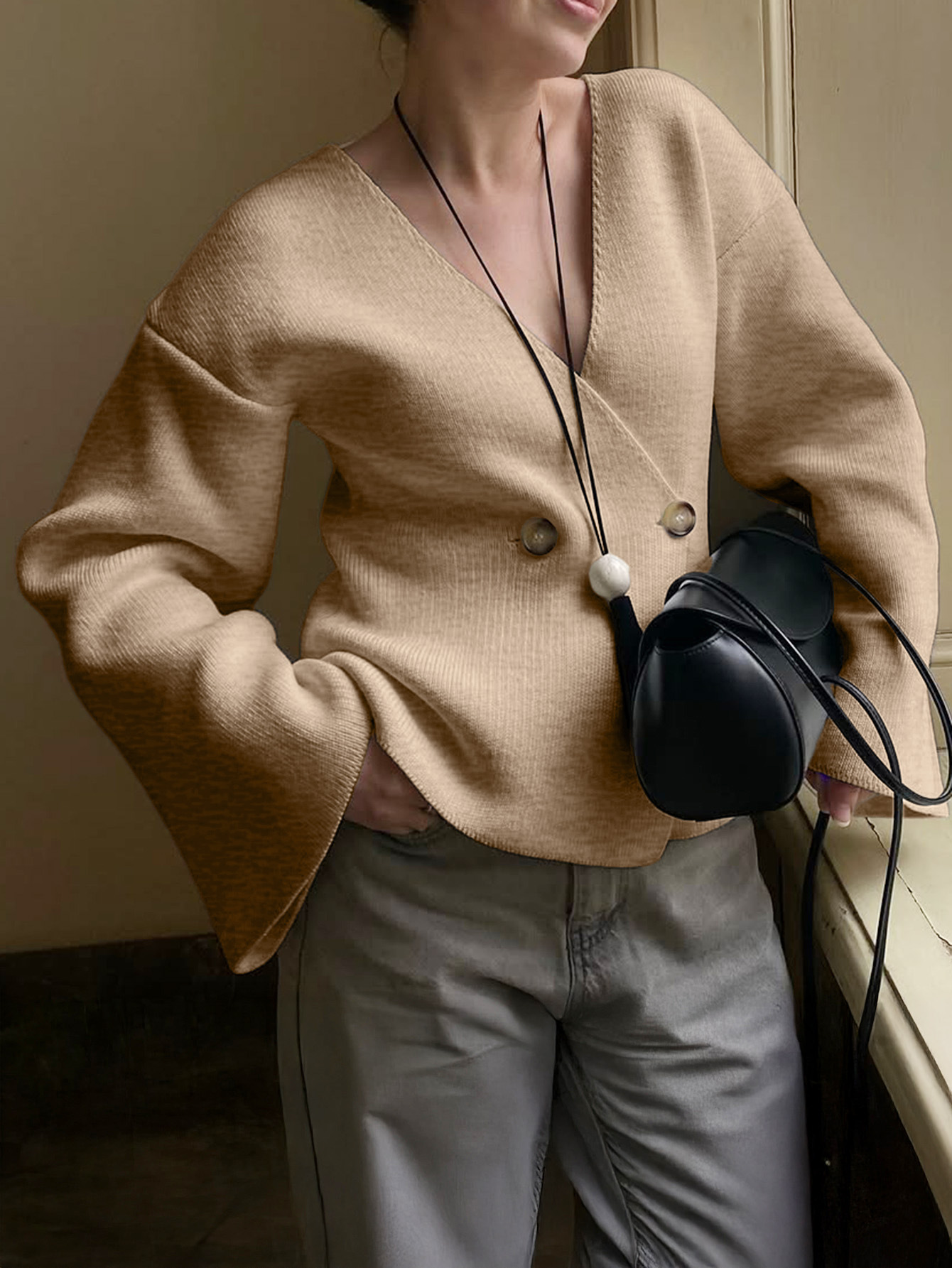 Kaikuo2026 primavera y verano transfronterizos europeos y estadounidenses botones cardigan de cuello en V suéter casual de lana Amazon estación independiente image 4