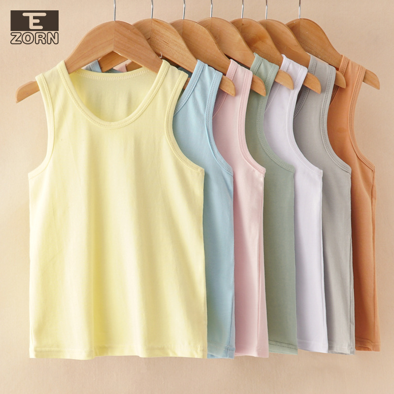 新款兒童純兒童棉工字背心男女寶寶純色夏季居家透氣打底萊卡背心