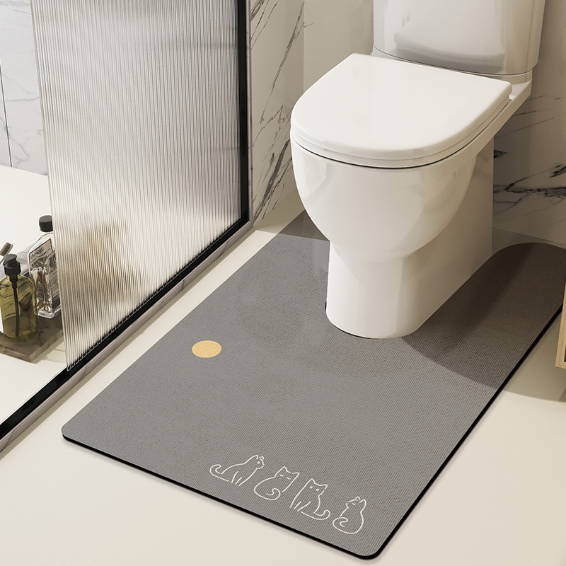 Casual Toilet U-Shaped Bathroom Floor Mat Toilet Easy Care Stain-Resistant Foot Mat Powder Room Diatom Mud Absorbent Carpet