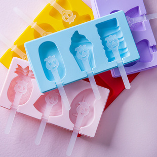 Factory spot homemade cartoon ice cream stick popsicle mold Diy New with cover 3 even silicone ice cream mold