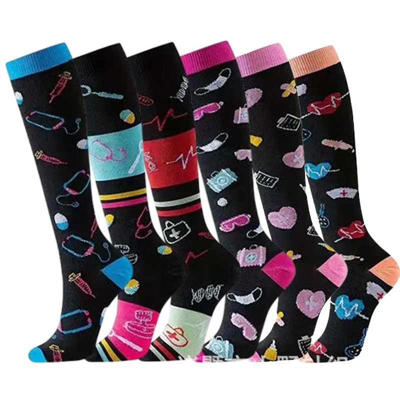 Juego de 6 pares de calcetines deportivos de compresión transfronterizos para fitness, calcetines largos de compresión para pantorrillas para hombres y mujeres, calcetines de compresión elásticos. image 33