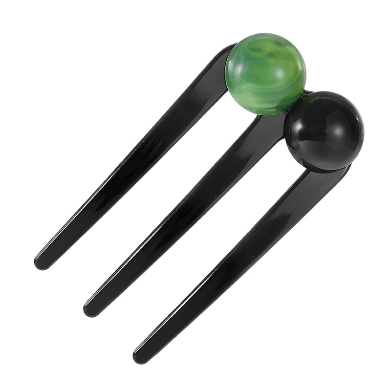 Nueva horquilla de tres dientes con cuentas en forma de U de estilo chino