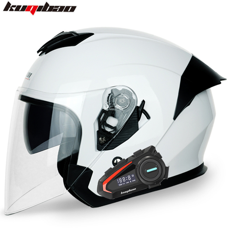Helmet Half Helmet, Motuoche Motosiklet kaskı (dəbilqə) - pearl-white-with-white-lens-k20-bluetooth-m