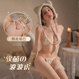 夜听香性感猫女情侣情趣内衣毛绒款豹纹可爱萌虎三点式制分体套装