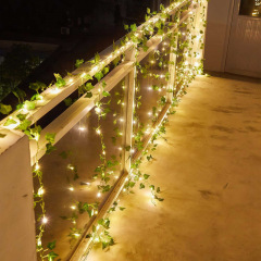 クロスボーダーソーラー LED シミュレーショングリーンリーフ籐ランプ中庭装飾ランプイボイボ壁掛け雰囲気銅線ランプ