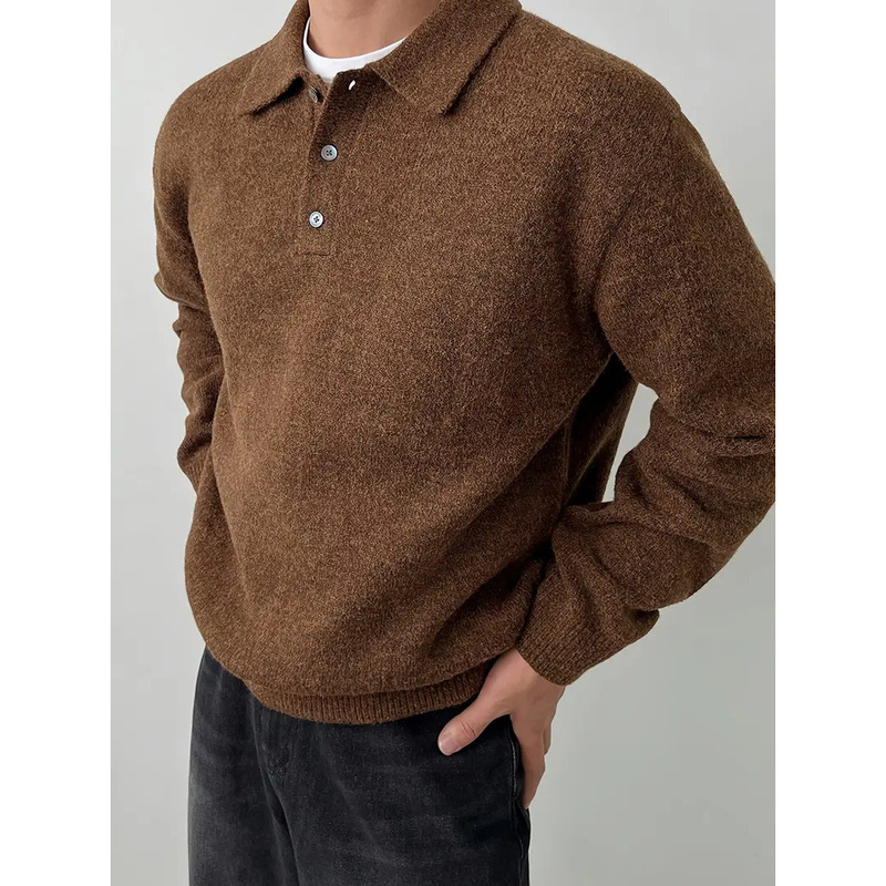 Autumn and Winter Polo Lapel Pure Color Knitwear Men's Versatile Casual Korean Style Loose Pullover Knitwear Hong Kong Style Knitwear Autumn and Winter Polo Lapel Pure Color Knitwear Men's Versatile Casual Korean Style Loose Pullover Knitwear Hong Kong Style Knitwear