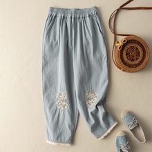 棉麻刺绣休闲裤女文艺复古宽松显瘦蕾丝花边女裤夏天薄款2022新款