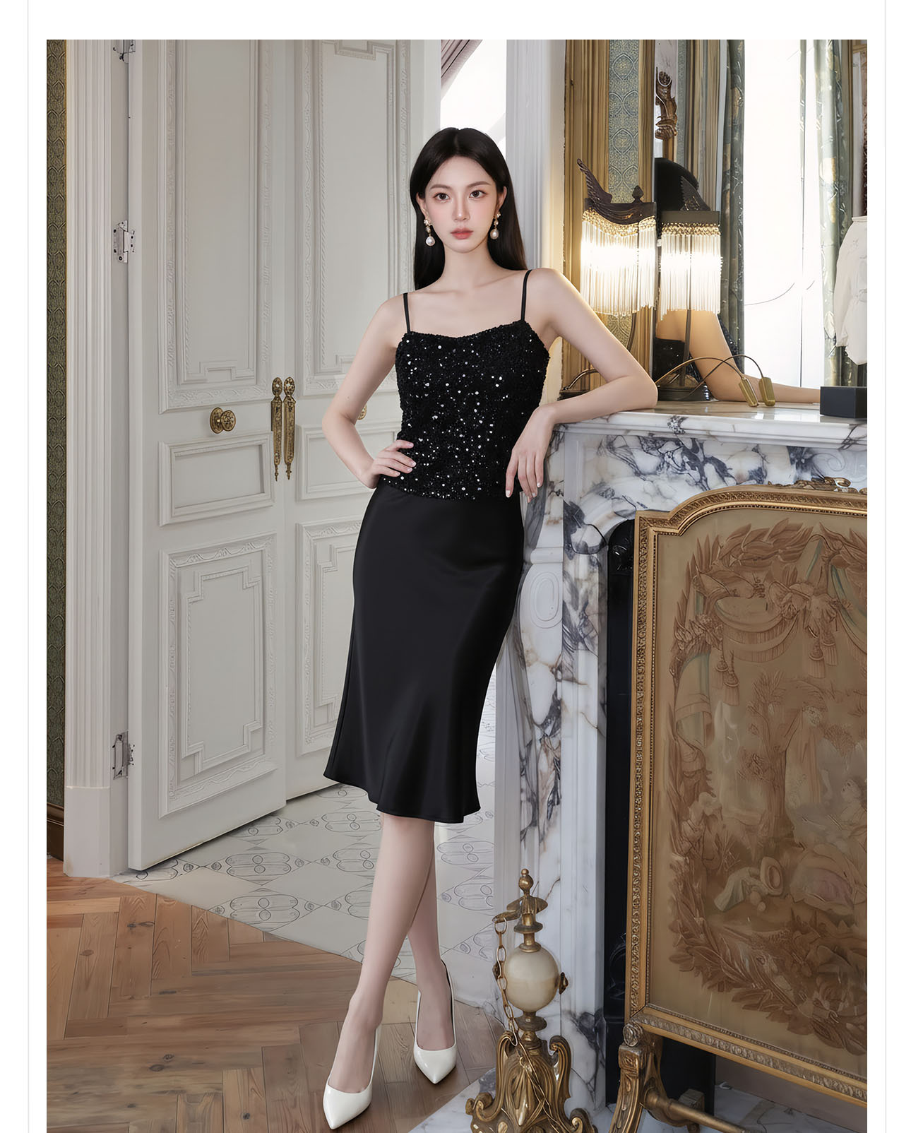 Chân váy xếp ly nữ phong cách Trung Hoa mới, dáng xòe thanh lịch — màu đen, màu xanh hồ, màu hồng, màu hồng đậm chi tiết 9