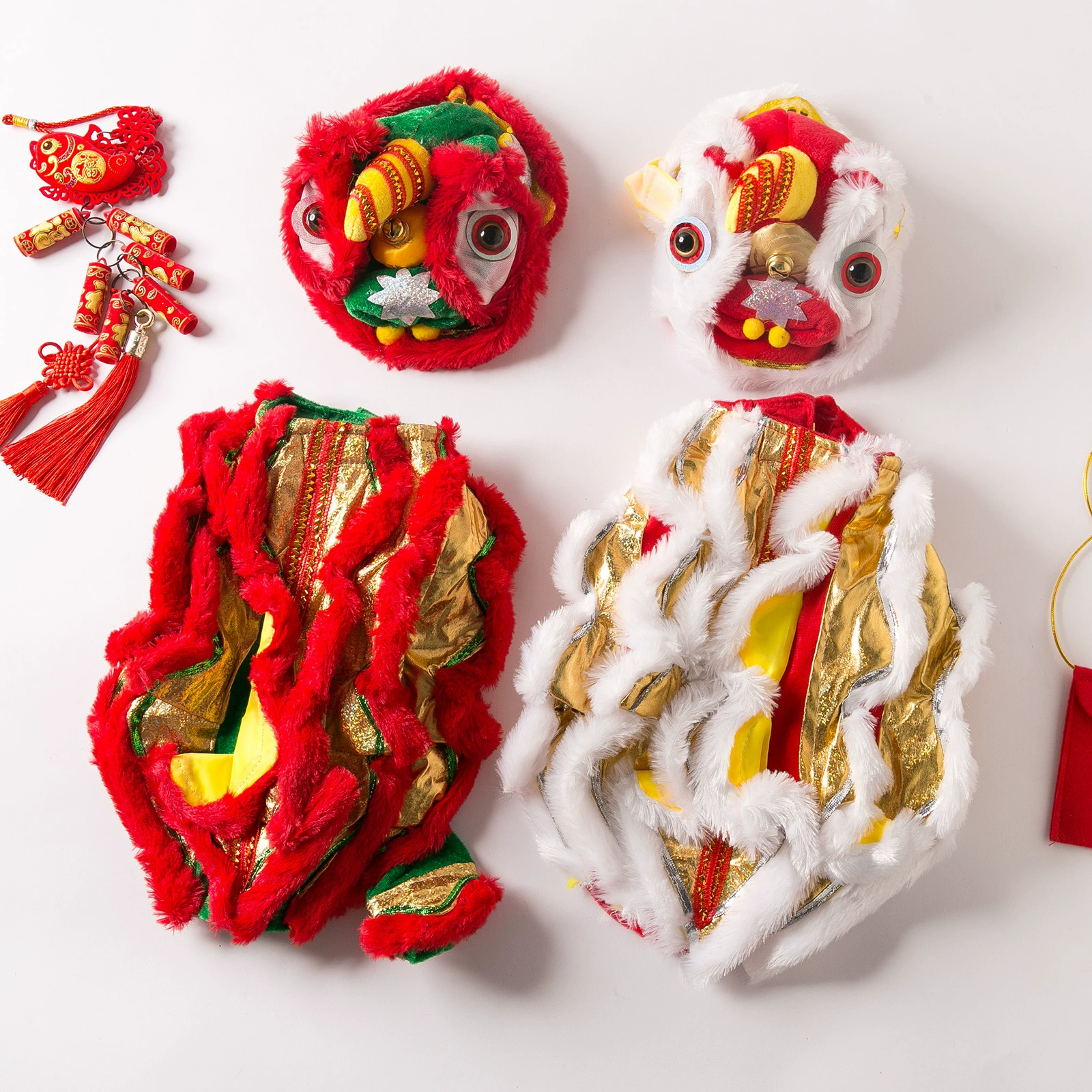 Shake Voice Тот же стиль Танец льва Одежда для собак Собака Тедди Pet Корги Забавный Лев Fa Dou Смешное платье Осень и зима Интернет Красный