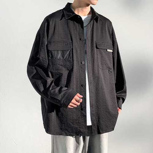 Men's artistic casual long-sleeved collar coat spring and autumn loose streetwear work shirt jacket top for men street fashion