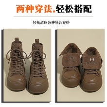 厚底高帮帆布鞋女2025新款秋季复古小众超火翻盖运动休闲板鞋两穿