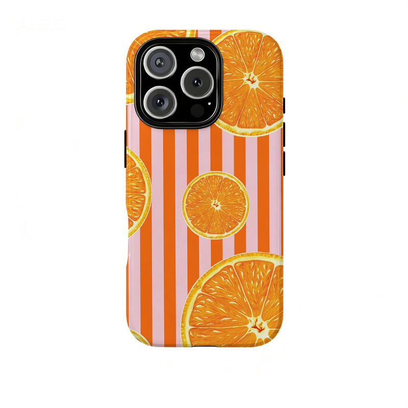 Orange Pink Striped Orange Print Two-In-One Film Phone Case for Apple 17Air/16/15/13Pro/12Mini