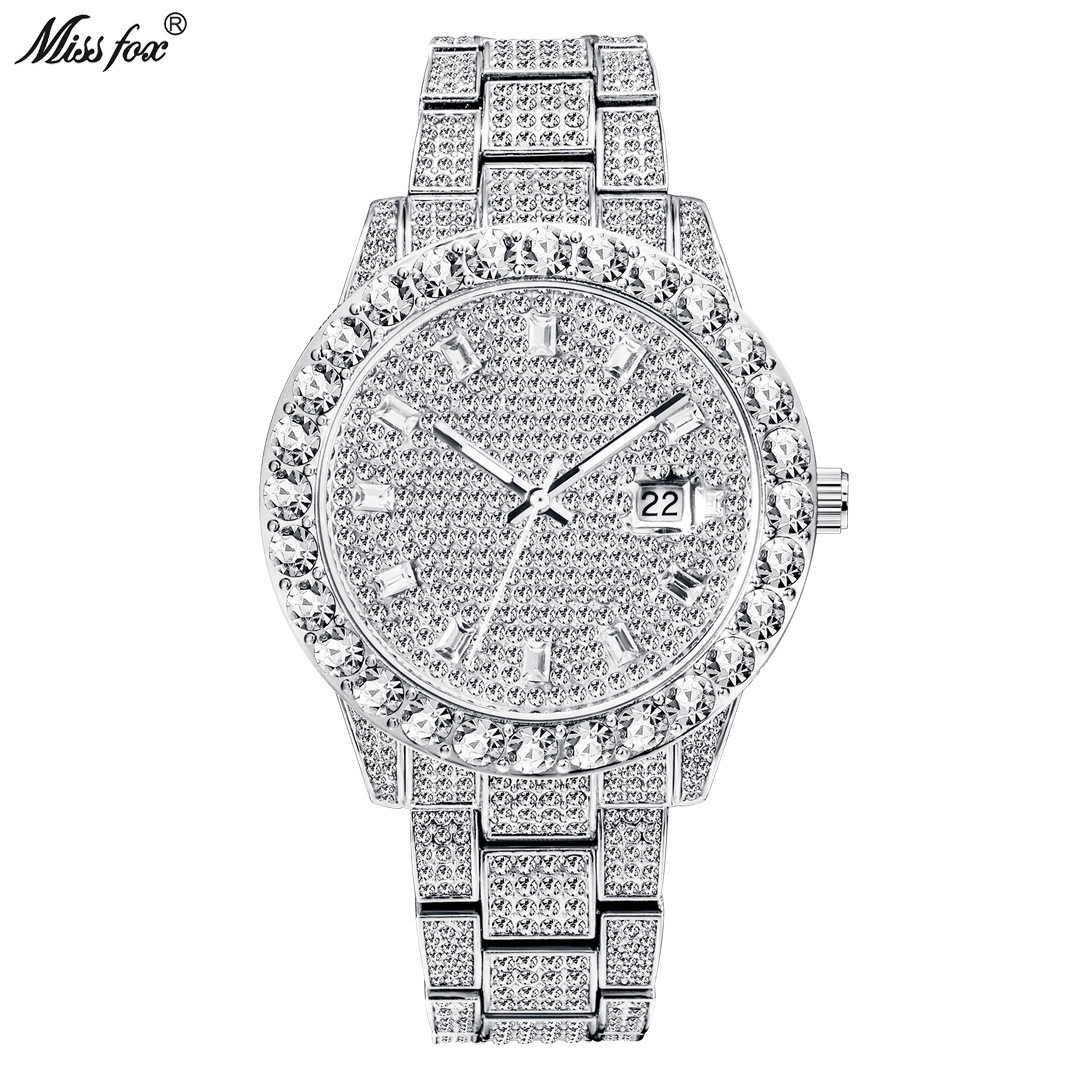 Orologio da polso da uomo al quarzo con quadrante grande, placcato oro con diamanti, orologio in metallo di alta gamma alla moda, stili popolari_voghion.com