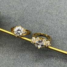 中古 vintage高碳黄钻超闪黄铜钻戒四爪欧美冰花爆款复古闪耀