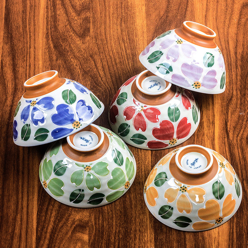 日本进口美浓烧五彩花卉陶瓷碗餐具日式釉下彩泼水花家用米饭碗