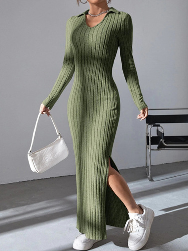 Cross-border elegant long dress autumn new style long-sleeved stand-up collar A-line dress popular in Europe, America, Middle East