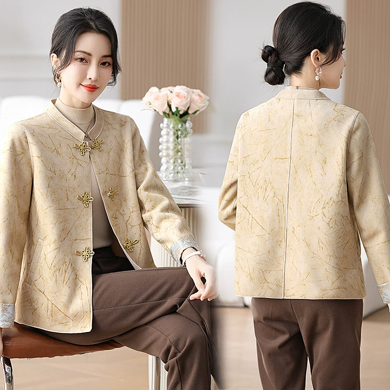 Новая модная осенняя одежда в китайском стиле для женщин среднего и пожилого возраста, тонкие куртки с пряжкой, одежда для мам в китайском стиле среднего возраста, новая осенняя одежда
